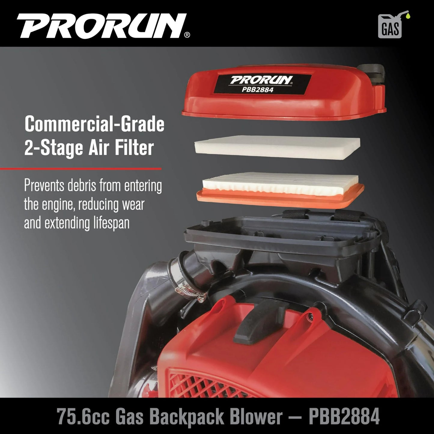 PRORUN 75.6cc Backpack Leaf Blower (PBB2884)