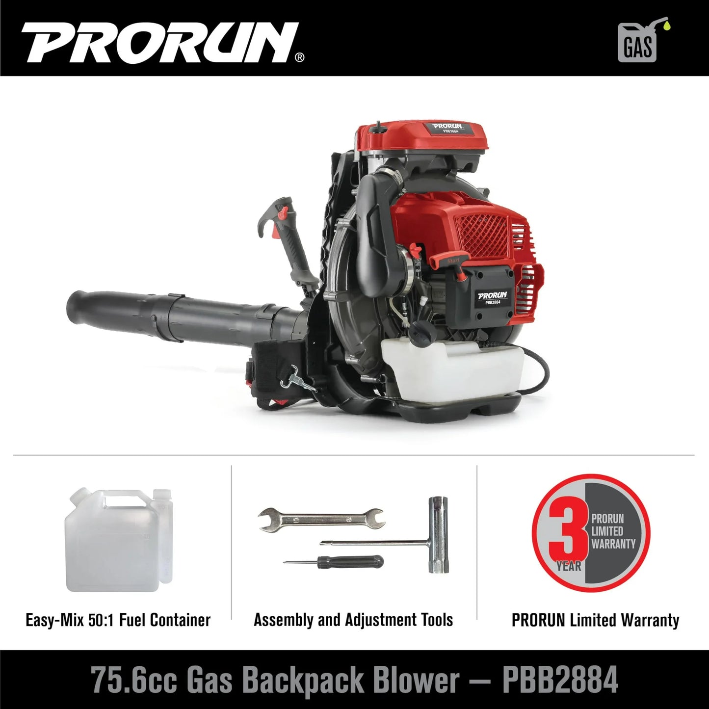 PRORUN 75.6cc Backpack Leaf Blower (PBB2884)